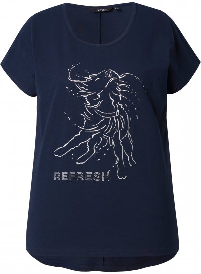 Ulla Popken Metallic Animal Cap Sleeve Graphic Tee Navy - Tiskana majica za žene - 