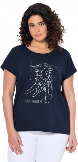 Ulla Popken Metallic Animal Cap Sleeve Graphic Tee Navy - Tiskana majica za žene - 