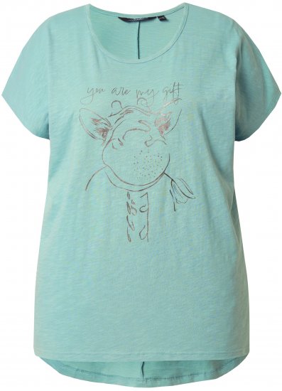Ulla Popken Metallic Animal Cap Sleeve Graphic Tee Light Green - Tiskana majica za žene - 