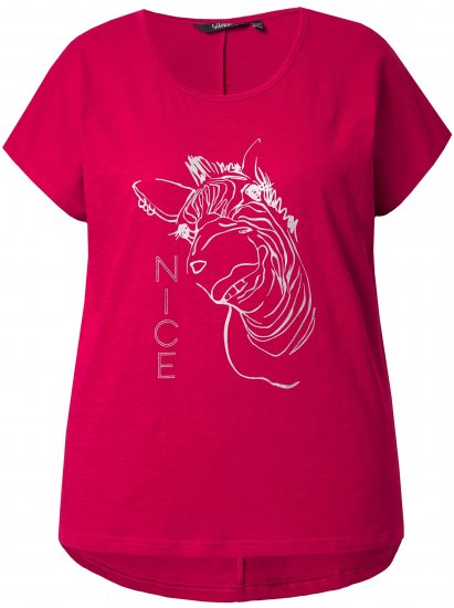 Ulla Popken Metallic Animal Cap Sleeve Graphic Tee Dark Raspberry - Tiskana majica za žene - 