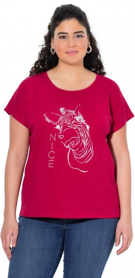 Ulla Popken Metallic Animal Cap Sleeve Graphic Tee Dark Raspberry - Tiskana majica za žene - 