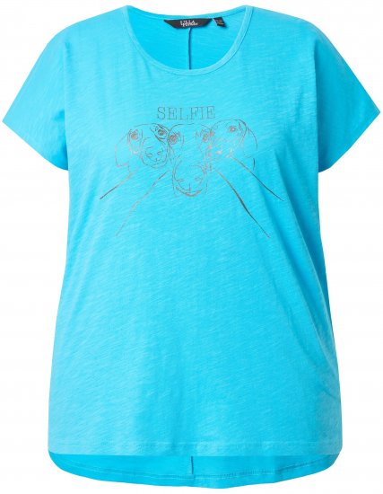 Ulla Popken Metallic Animal Cap Sleeve Graphic Tee Deep Aqua - Tiskana majica za žene - 