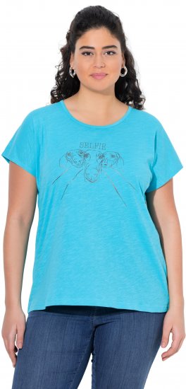 Ulla Popken Metallic Animal Cap Sleeve Graphic Tee Deep Aqua - Tiskana majica za žene - 