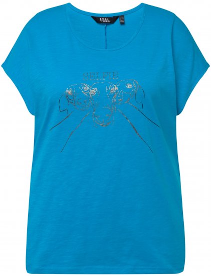 Ulla Popken Metallic Animal Cap Sleeve Graphic Tee Sapphire Blue - Tiskana majica za žene - 