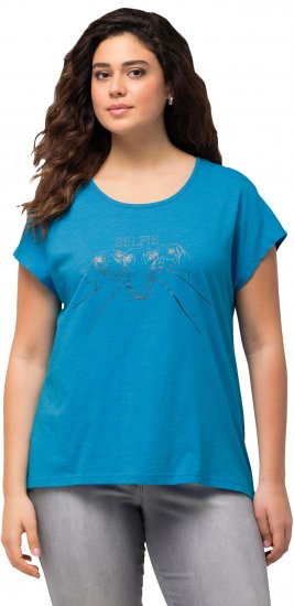 Ulla Popken Metallic Animal Cap Sleeve Graphic Tee Sapphire Blue - Tiskana majica za žene - 