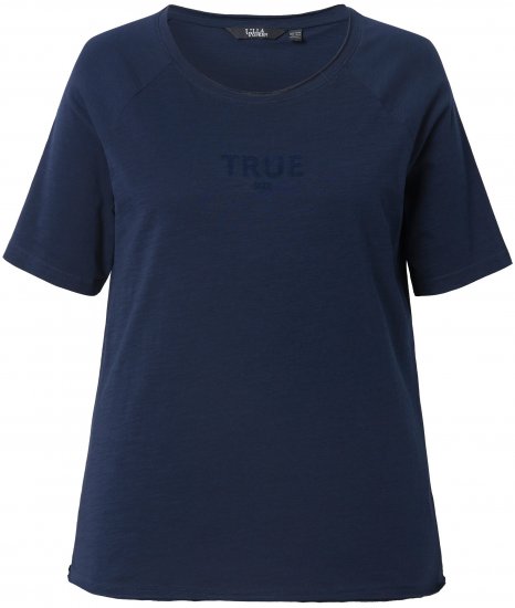 Ulla Popken TRUE Lettering Short Sleeve Tee Navy Blue - Tiskana majica za žene - 