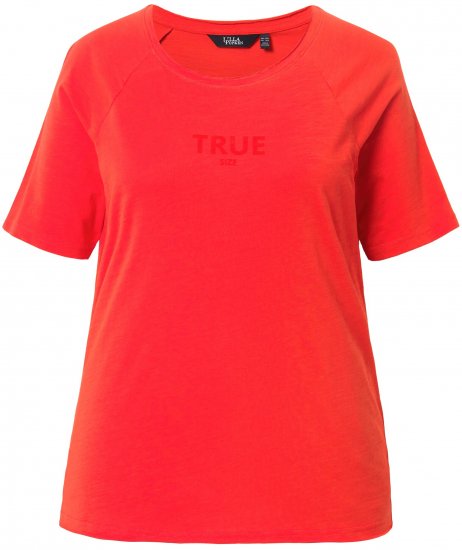 Ulla Popken TRUE Lettering Short Sleeve Tee Neon Red - Tiskana majica za žene - 