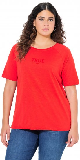 Ulla Popken TRUE Lettering Short Sleeve Tee Neon Red - Tiskana majica za žene - 