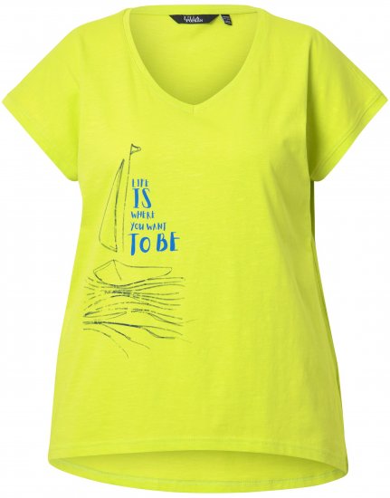 Ulla Popken Half-Sleeve A-line V-Neck Boat Pattern T-Shirt Lime - Tiskana majica za žene - 
