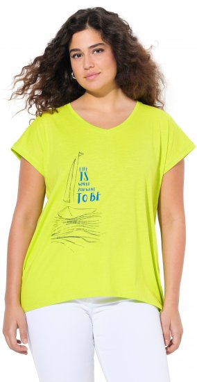 Ulla Popken Half-Sleeve A-line V-Neck Boat Pattern T-Shirt Lime - Tiskana majica za žene - 