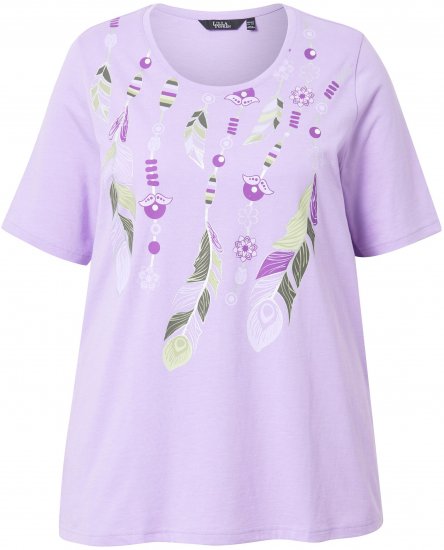 Ulla Popken Metallic Feather Short Sleeve Graphic Tee Lavender - Tiskana majica za žene - 