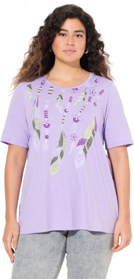 Ulla Popken Metallic Feather Short Sleeve Graphic Tee Lavender - Tiskana majica za žene - 