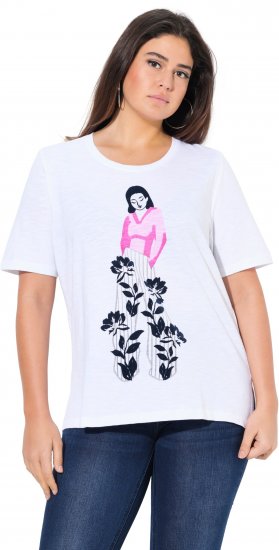 Ulla Popken Flocked Short Sleeve Graphic Tee Snow White - Tiskana majica za žene - 