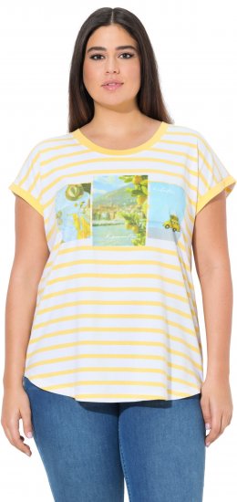 Ulla Popken Striped Short Sleeve Citrus Graphic Tee Sun Yellow - Tiskana majica za žene - 