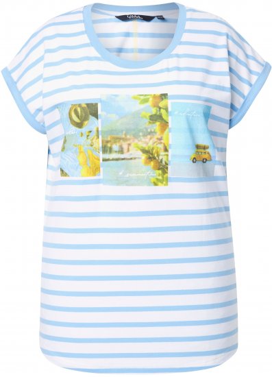 Ulla Popken Striped Short Sleeve Citrus Graphic Tee Light Blue - Tiskana majica za žene - 