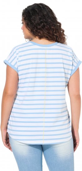 Ulla Popken Striped Short Sleeve Citrus Graphic Tee Light Blue - Tiskana majica za žene - 