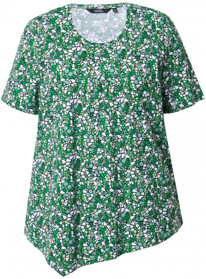 Ulla Popken Floral Pointed Hem Short Sleeve Tee Green - Tiskana majica za žene - 