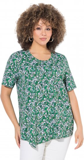 Ulla Popken Floral Pointed Hem Short Sleeve Tee Green - Tiskana majica za žene - 