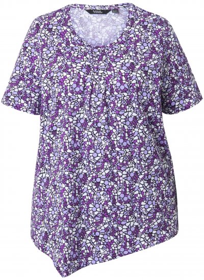 Ulla Popken Floral Pointed Hem Short Sleeve Tee Purple - Tiskana majica za žene - 