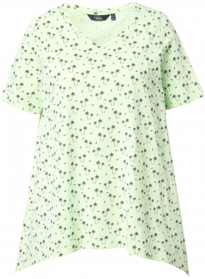 Ulla Popken Palm Tree Print Pointed Hem Tee Lett Lime - Tiskana majica za žene - 