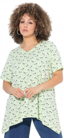 Ulla Popken Palm Tree Print Pointed Hem Tee Lett Lime - Tiskana majica za žene - 