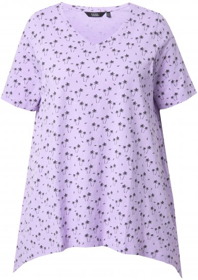 Ulla Popken Palm Tree Print Pointed Hem Tee Lavender - Tiskana majica za žene - 