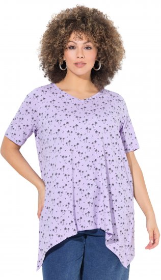 Ulla Popken Palm Tree Print Pointed Hem Tee Lavender - Tiskana majica za žene - 