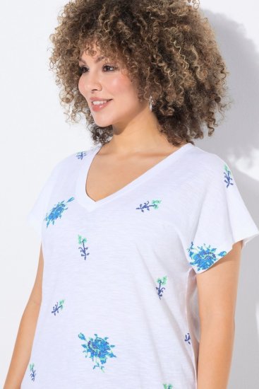 Ulla Popken Cross Stitch Short Sleeve Tee Snow White - Tiskana majica za žene - Ženske majice s printom