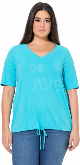 Ulla Popken Ride The Wave Short Sleeve V-Neck Graphic Tee Deep Aqua - Tiskana majica za žene - 