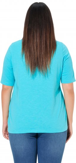 Ulla Popken Ride The Wave Short Sleeve V-Neck Graphic Tee Deep Aqua - Tiskana majica za žene - 