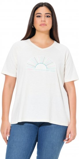 Ulla Popken Embroidered Sunrise Lettering Tee Off-White - Tiskana majica za žene - 