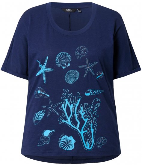 Ulla Popken Marine Print Short Sleeve Tee Ink Blue - Tiskana majica za žene - 