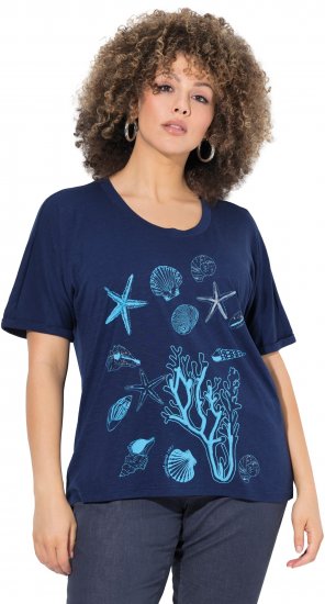 Ulla Popken Marine Print Short Sleeve Tee Ink Blue - Tiskana majica za žene - 