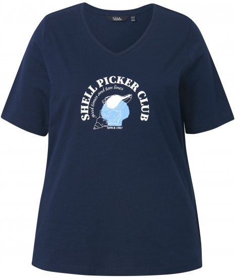 Ulla Popken Shell Picker Club Short Sleeve Graphic Tee Navy - Tiskana majica za žene - 