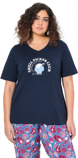 Ulla Popken Shell Picker Club Short Sleeve Graphic Tee Navy - Tiskana majica za žene - 