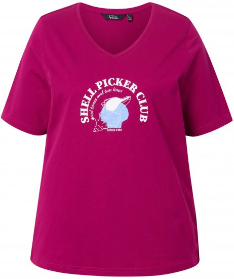 Ulla Popken Shell Picker Club Short Sleeve Graphic Tee Magnolia Red - Tiskana majica za žene - 