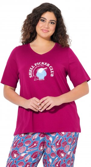 Ulla Popken Shell Picker Club Short Sleeve Graphic Tee Magnolia Red - Tiskana majica za žene - 