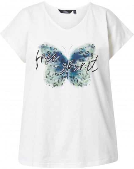 Ulla Popken Free Spirit Butterfly Cap Sleeve Graphic Tee Off-White - Tiskana majica za žene - 