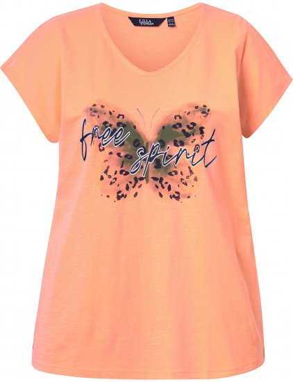 Ulla Popken Free Spirit Butterfly Cap Sleeve Graphic Tee Coral - Tiskana majica za žene - 