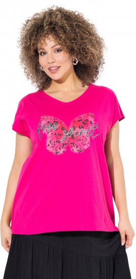 Ulla Popken Free Spirit Butterfly Cap Sleeve Graphic Tee Magenta Pink - Tiskana majica za žene - 