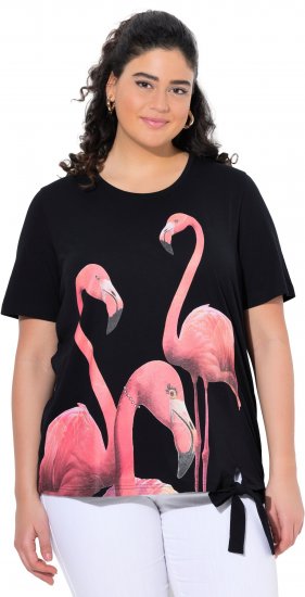 Ulla Popken Flamingo Short Sleeve Graphic Tee Black - Tiskana majica za žene - 
