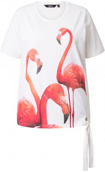 Ulla Popken Flamingo Short Sleeve Graphic Tee Off-White - Tiskana majica za žene - 