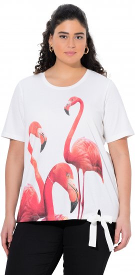 Ulla Popken Flamingo Short Sleeve Graphic Tee Off-White - Tiskana majica za žene - 
