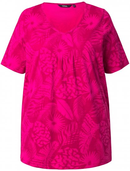 Ulla Popken Feather Print Short Sleeve V-Neck Tee Berry - Tiskana majica za žene - 
