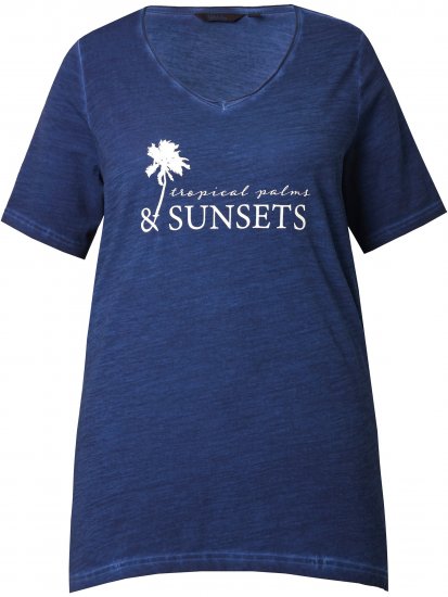 Ulla Popken Sunset Lettering Short Sleeve Graphic Tee Ink Blue - Tiskana majica za žene - 