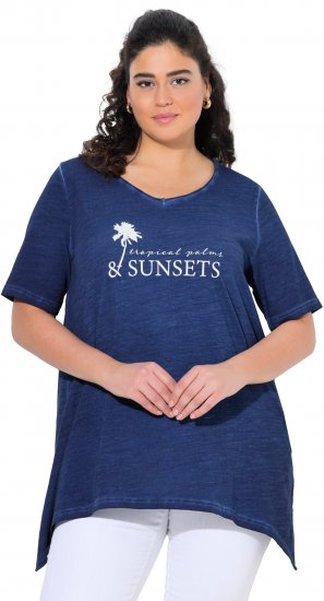 Ulla Popken Sunset Lettering Short Sleeve Graphic Tee Ink Blue - Tiskana majica za žene - 