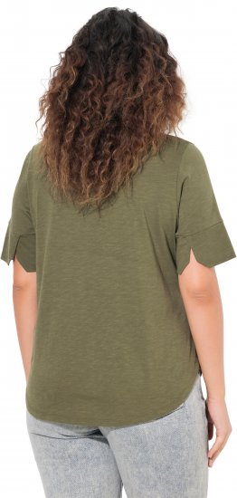 Ulla Popken Beaded Short Sleeve Graphic Tee Olive - Tiskana majica za žene - 