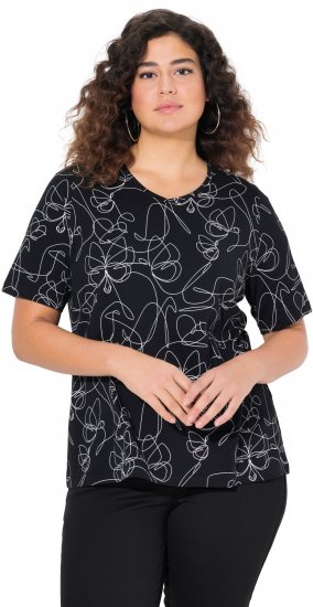 Ulla Popken Abstract Animal Print Short Sleeve Tee Black - Tiskana majica za žene - 