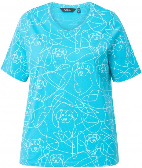 Ulla Popken Abstract Animal Print Short Sleeve Tee Deep Aqua - Tiskana majica za žene - 