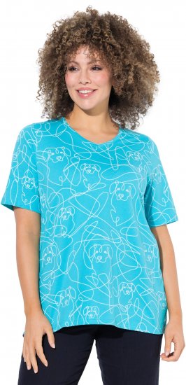 Ulla Popken Abstract Animal Print Short Sleeve Tee Deep Aqua - Tiskana majica za žene - 